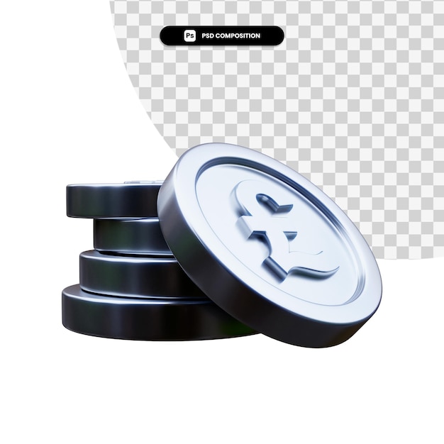 Pila de monedas de plata en 3d rendering aislado