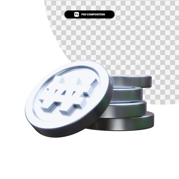 Pila de monedas de plata en 3D rendering aislado