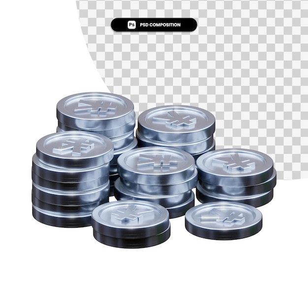 Pila de monedas de plata en 3D rendering aislado