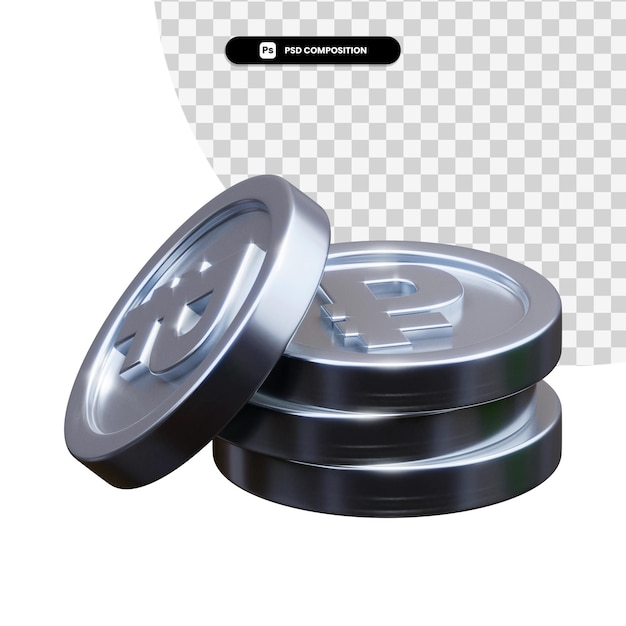 Pila de monedas de plata en 3d rendering aislado