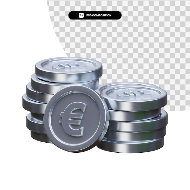 PSD pila de monedas de plata 3d rendering aislado