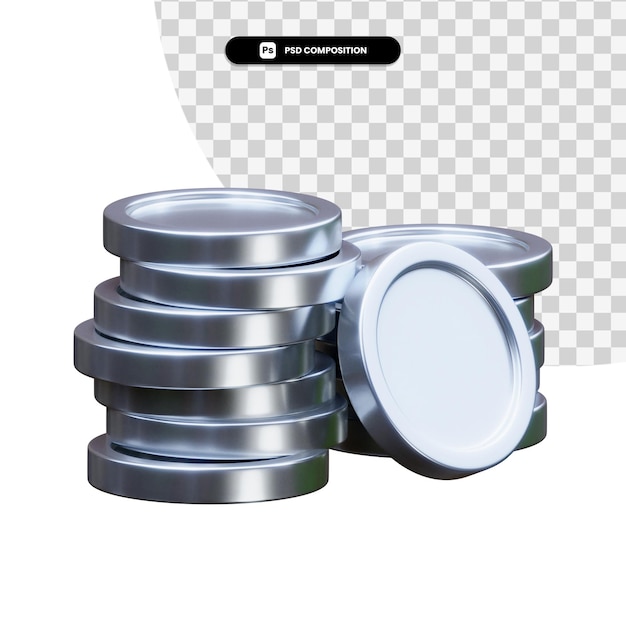 Pila de monedas de plata 3D rendering aislado