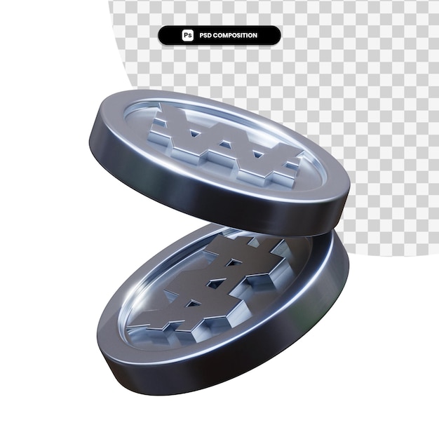 Pila de monedas de plata 3D rendering aislado