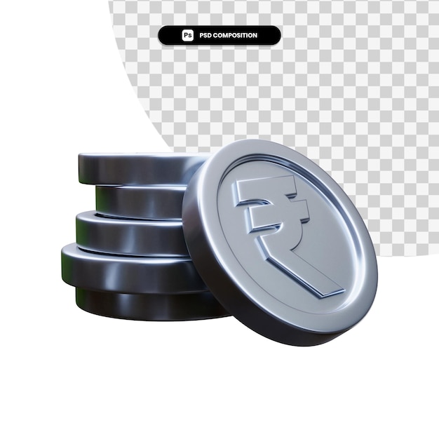 Pila de monedas de plata en 3d rendering aislado