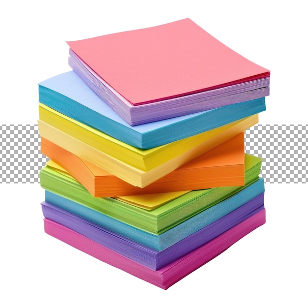 PSD una pila de notas adhesivas de colores aisladas en un fondo transparente notas adhesivas multicolores