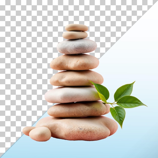 Una pila de piedras con una hoja verde premium psd