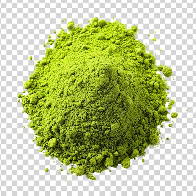 Una pila de polvo de matcha verde aislado sobre un fondo transparente