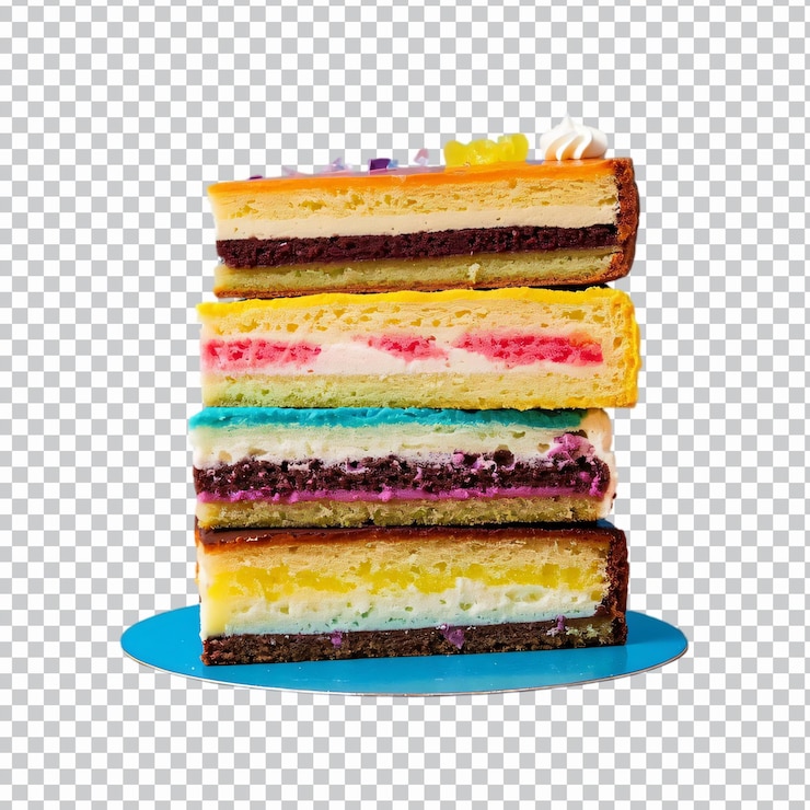 PSD una pila de rebanadas de pastel de cumpleaños aisladas sobre un fondo transparente