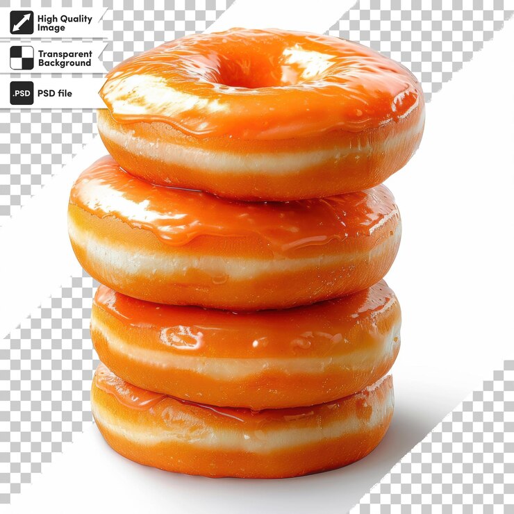 PSD una pila de rosquillas con una etiqueta que dice esmaltado
