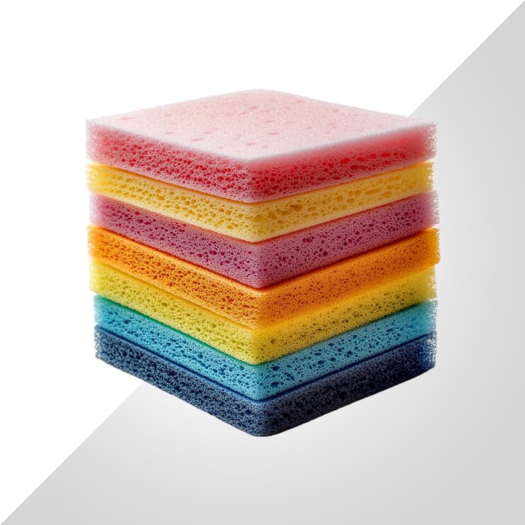 PSD una pila de servilletas de esponja de cocina de colores para una cocina rápida sobre un fondo transparente
