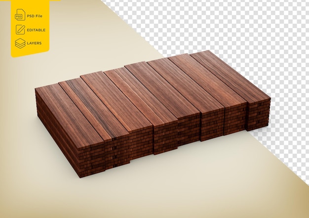 Una pila de tablas de madera marrón realistas sin costuras de alta calidad sobre un fondo blanco Ilustración 3D