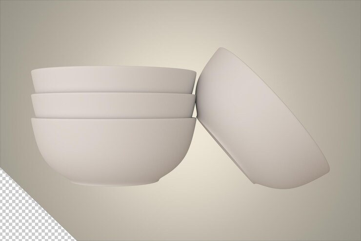 Pila de tazones con un tazón hacia arriba al lado Diseño 3d bg formato psd transparente