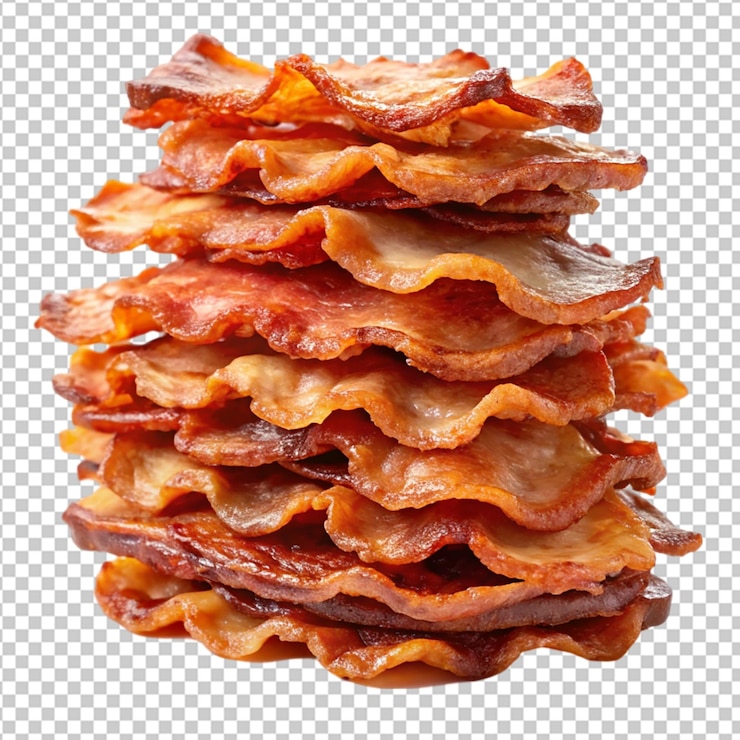 PSD una pila de tiras de tocino frito aisladas sobre un fondo transparente