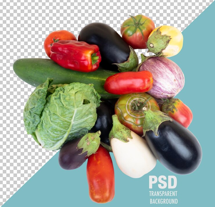PSD una pila de verduras aisladas sobre un fondo transparente