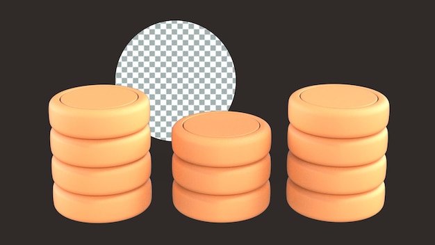Las pilas de monedas 3D representan la ilustración para la inversión de dinero de negocios