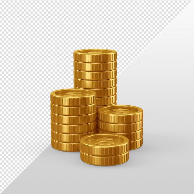 Pilas de monedas de dinero de oro 3D Render
