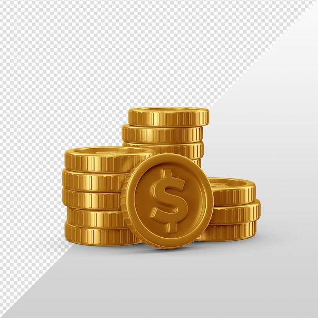 PSD pilas de monedas de dinero de oro 3d render