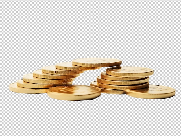 Pilas de monedas de oro sobre un fondo transparente