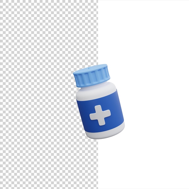 Píldoras botella 3D render icono aislado fondo blanco.