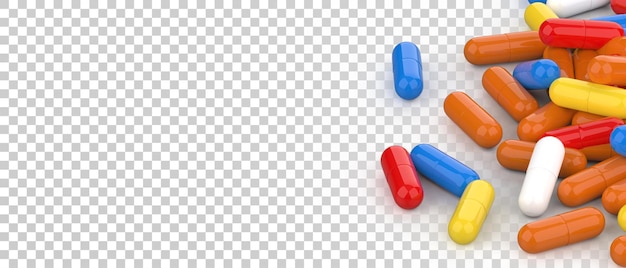 Píldoras de cápsula aisladas sobre fondo transparente Ilustración de renderizado 3d