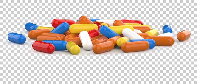 Píldoras de cápsula aisladas sobre fondo transparente Ilustración de renderizado 3d