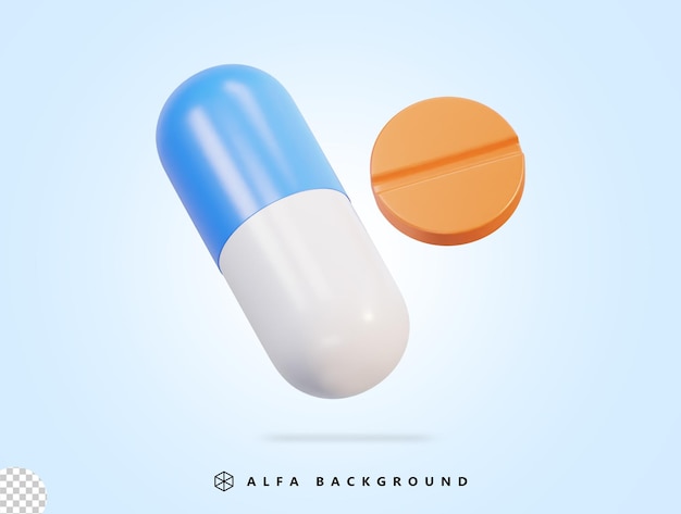 PSD píldoras médicas cápsula droga volando 3d icono vector ilustración