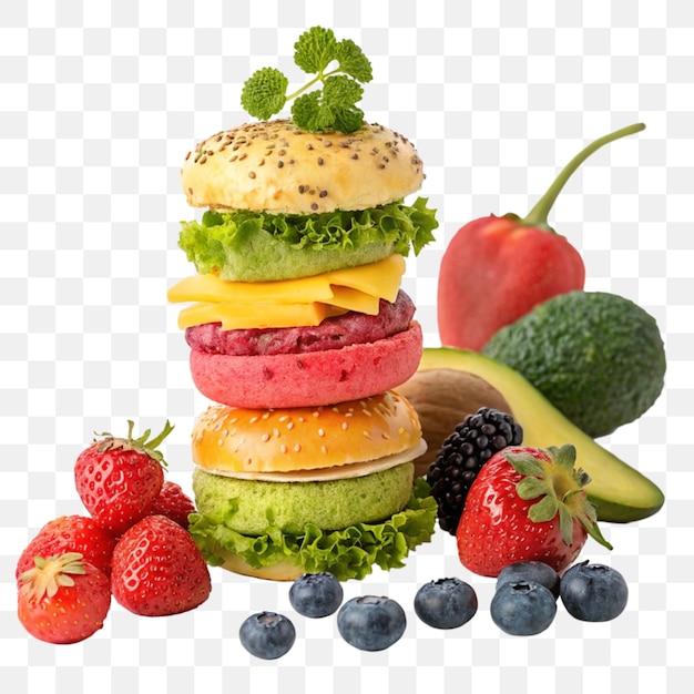 Une pile d'aliments délicieux sur un fond transparent