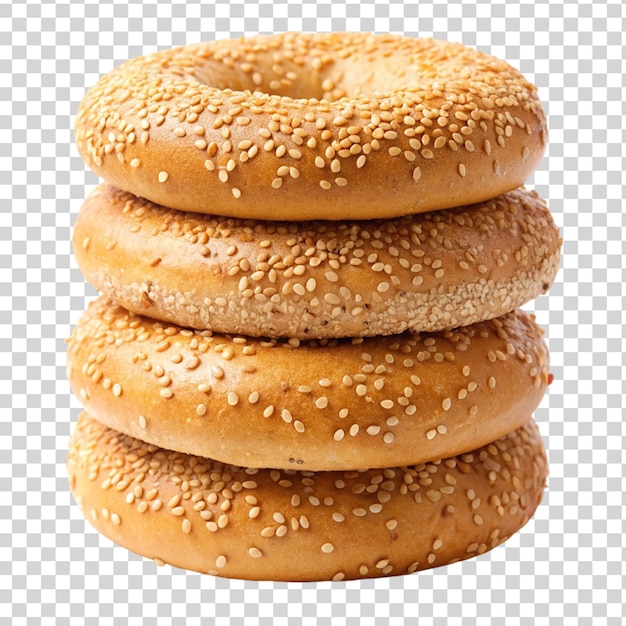 PSD une pile de bagels de graines de sésame frais isolés sur un fond transparent