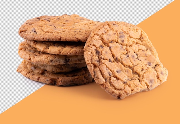 pile de biscuits au chocolat cuits à la maison isolés sur un fond transparent d'en haut