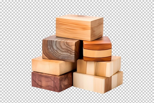 PSD pile de blocs de boucher en bois isolés sur fond transparent psd