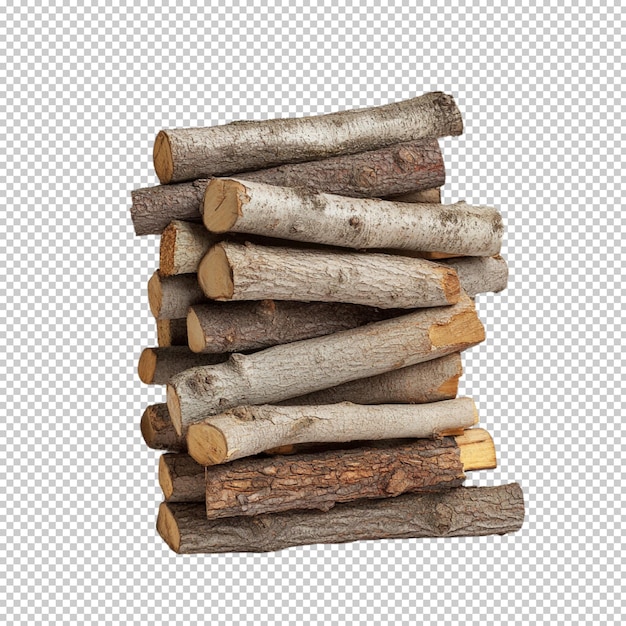 Une pile de bois de chauffage isolée sur un fond transparent