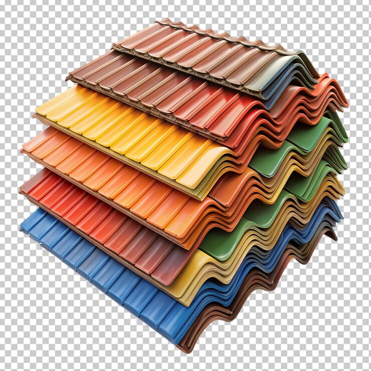 PSD pile de carreaux de toit colorés prêts à l'installation