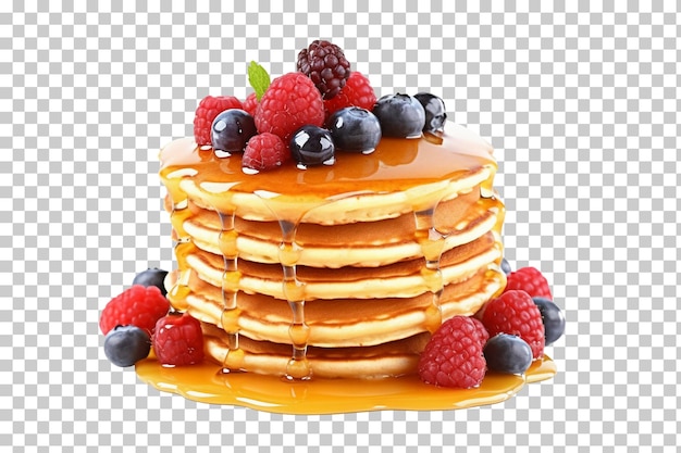 PSD pile de crêpes aux baies et miel isolé sur fond transparent ou blanc png