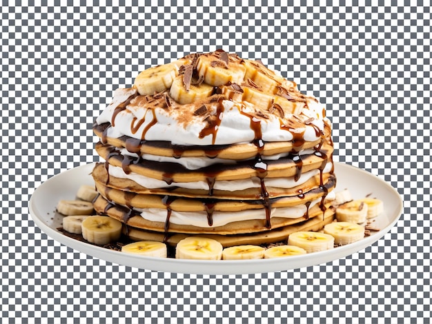 Une pile de crêpes de banane délicieuse isolée sur un fond transparent