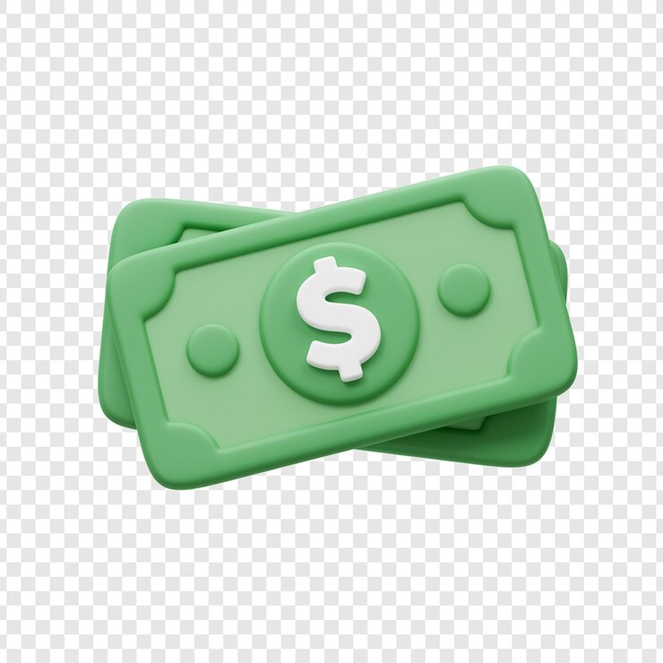 PSD pile of 3d cartoon dollar bills on transparent background