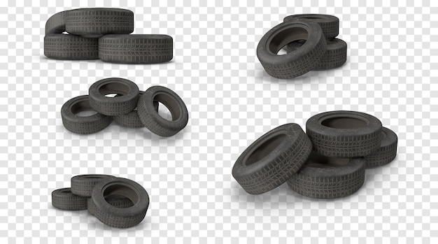 Pile of Car Tires on Transparent Background