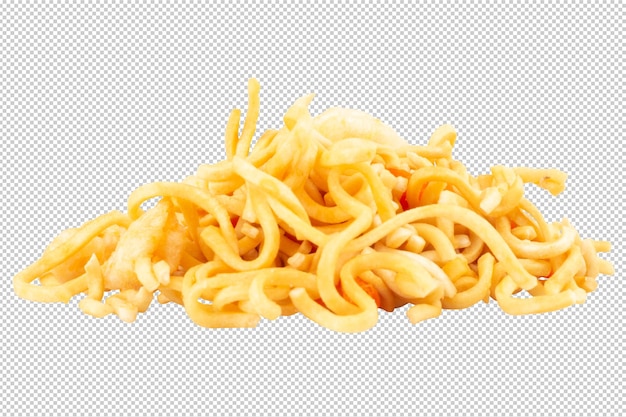 Pile of instant noodles on a white background