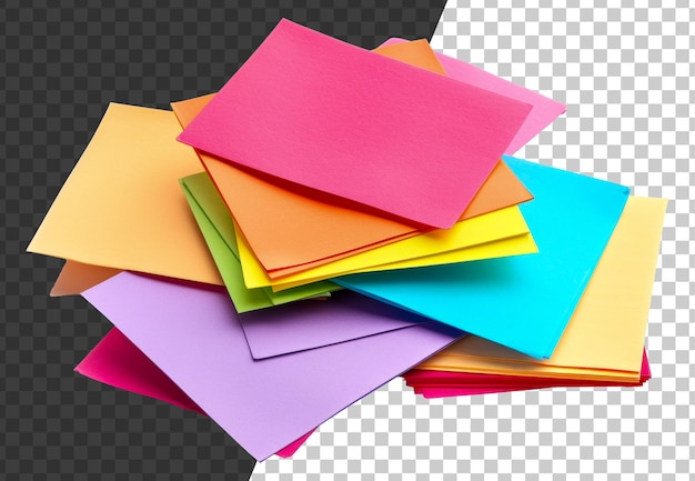 PSD une pile de papiers colorés avec différentes nuances de rose jaune et bleu stock png