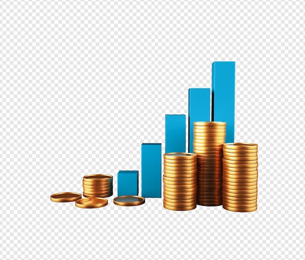 une pile de pièces d'or avec un graphique dessus