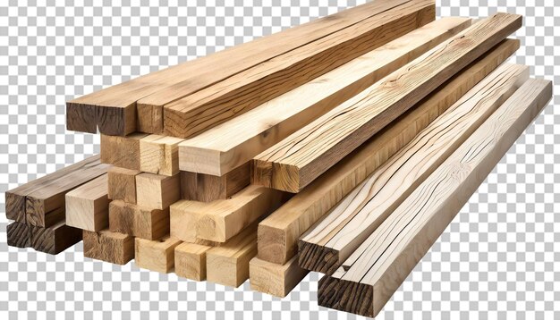 PSD une pile de planches de bois isolées sur un fond transparent