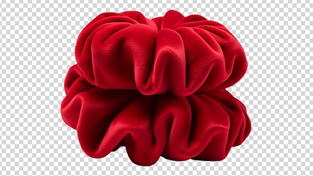 PSD une pile de scrunchie en soie rouge isolée sur un fond transparent