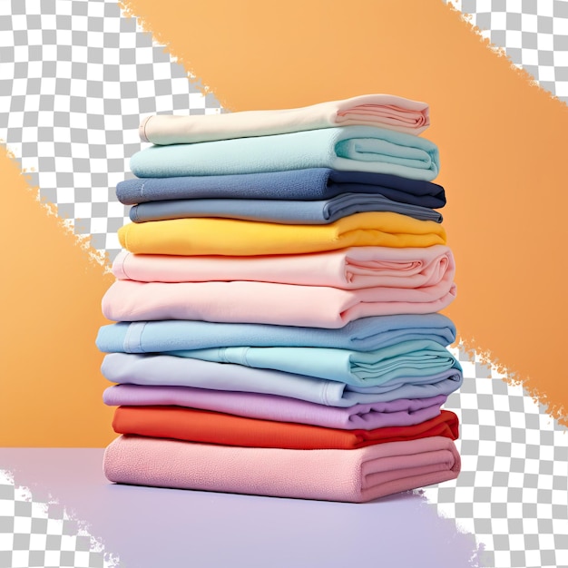PSD une pile de serviettes vibrantes sur fond transparent vues de près et séparées