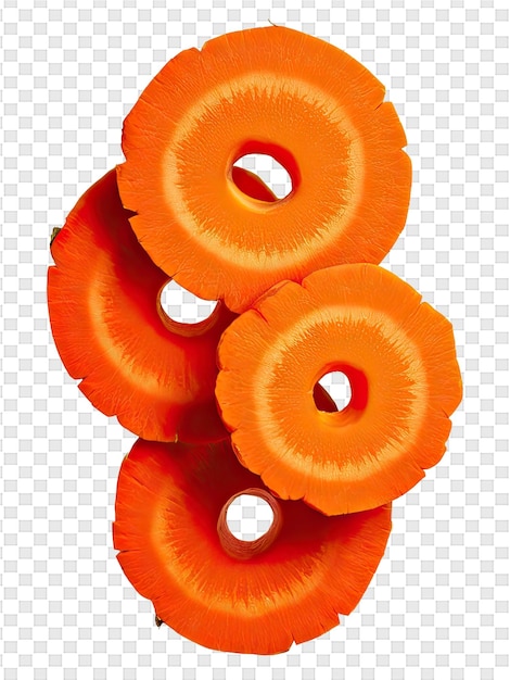 PSD une pile de tranches de céleri tranchées en orange sur un fond transparent