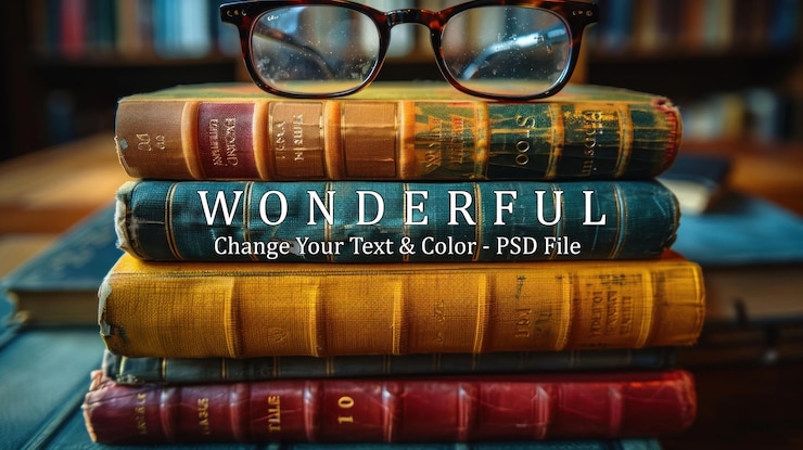 PSD une pile de vieux livres avec des lunettes