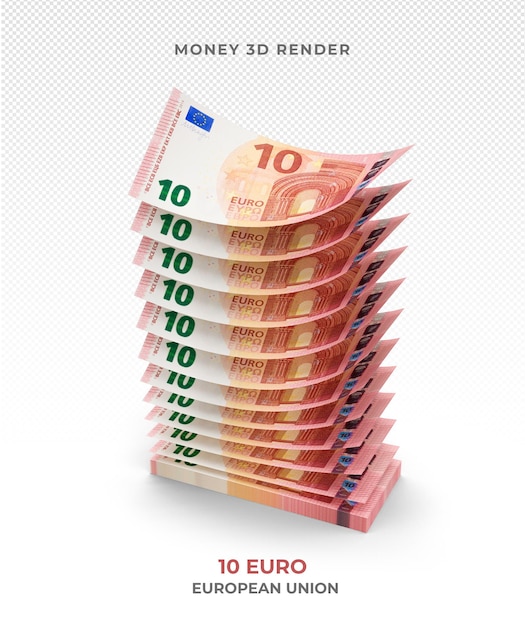 Pilha de 10 notas de euro, dinheiro, renderização em 3d