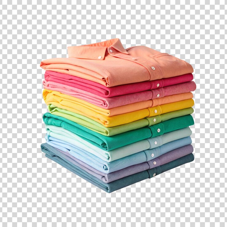 PSD pilha de camisas dobradas coloridas isoladas em fundo transparente