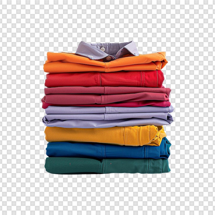 PSD pilha de camisas dobradas coloridas isoladas em fundo transparente