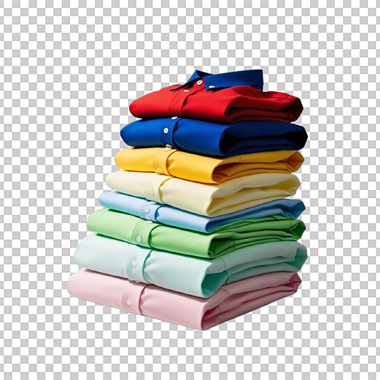 PSD pilha de camisas dobradas coloridas isoladas em fundo transparente