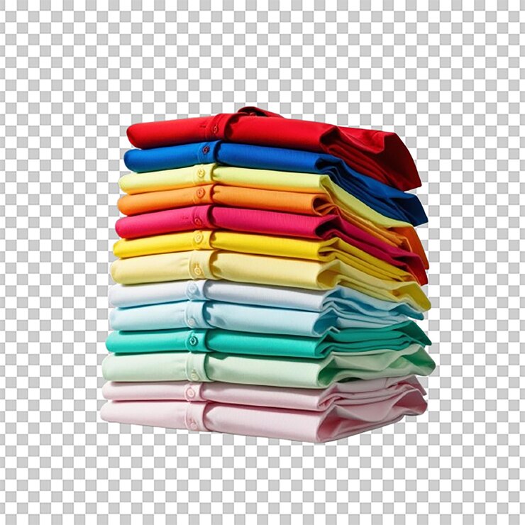 PSD pilha de camisas dobradas coloridas isoladas em fundo transparente