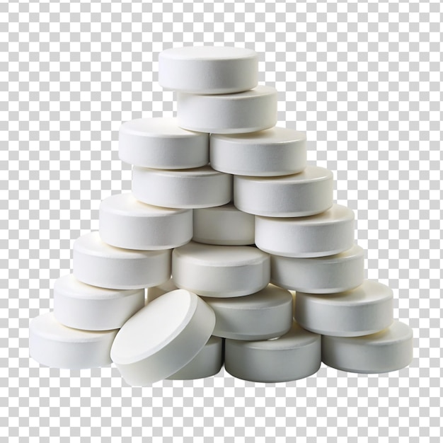 PSD pilha de comprimidos brancos isolados sobre um fundo transparente